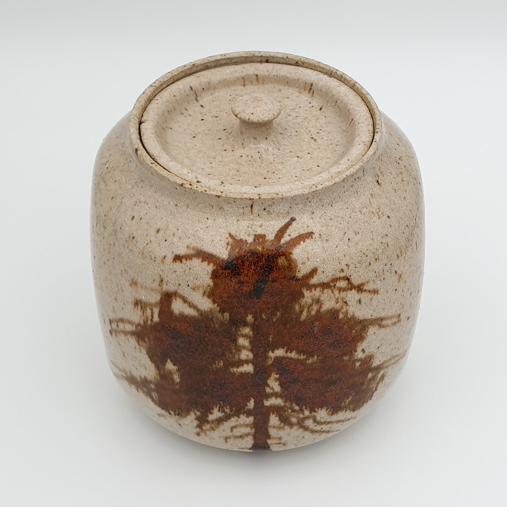 FINN BUKHAVE Studio Contemporary Brown Abstract Shrubs Pattern Lidded Stoneware Jar Mollaris.com 