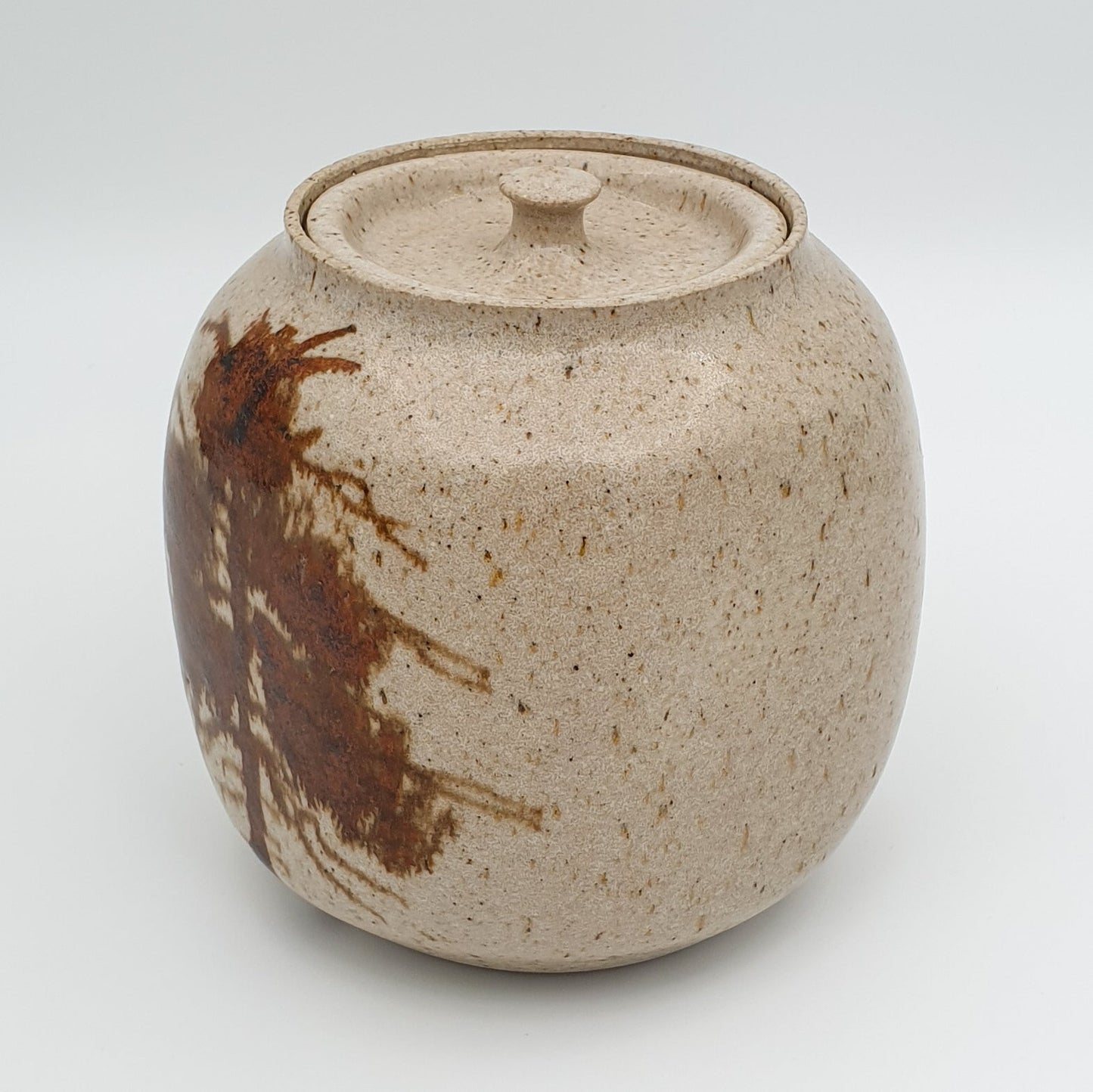 FINN BUKHAVE Studio Contemporary Brown Abstract Shrubs Pattern Lidded Stoneware Jar Mollaris.com 