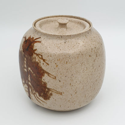 FINN BUKHAVE Studio Contemporary Brown Abstract Shrubs Pattern Lidded Stoneware Jar Mollaris.com 