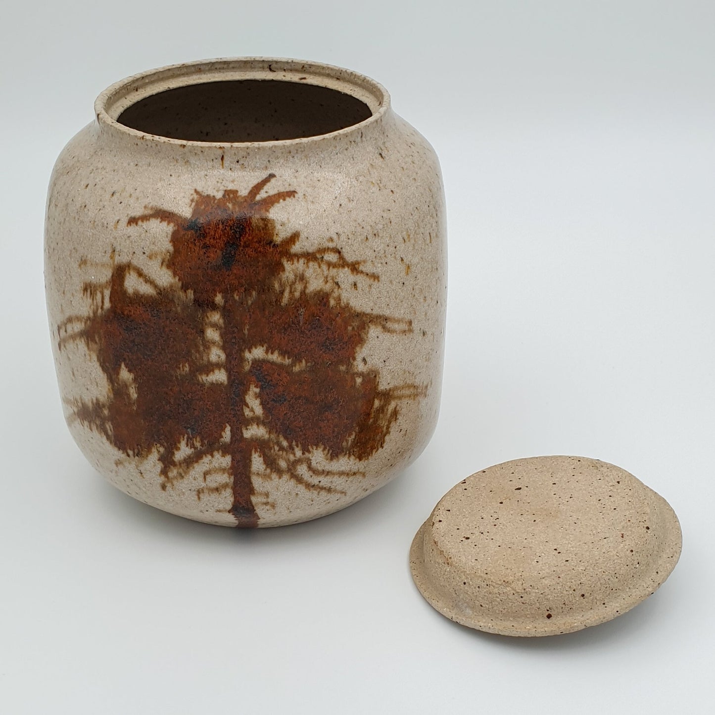 FINN BUKHAVE Studio Contemporary Brown Abstract Shrubs Pattern Lidded Stoneware Jar Mollaris.com 