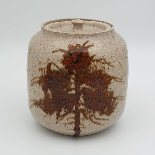 FINN BUKHAVE Studio Contemporary Brown Abstract Shrubs Pattern Lidded Stoneware Jar Mollaris.com 