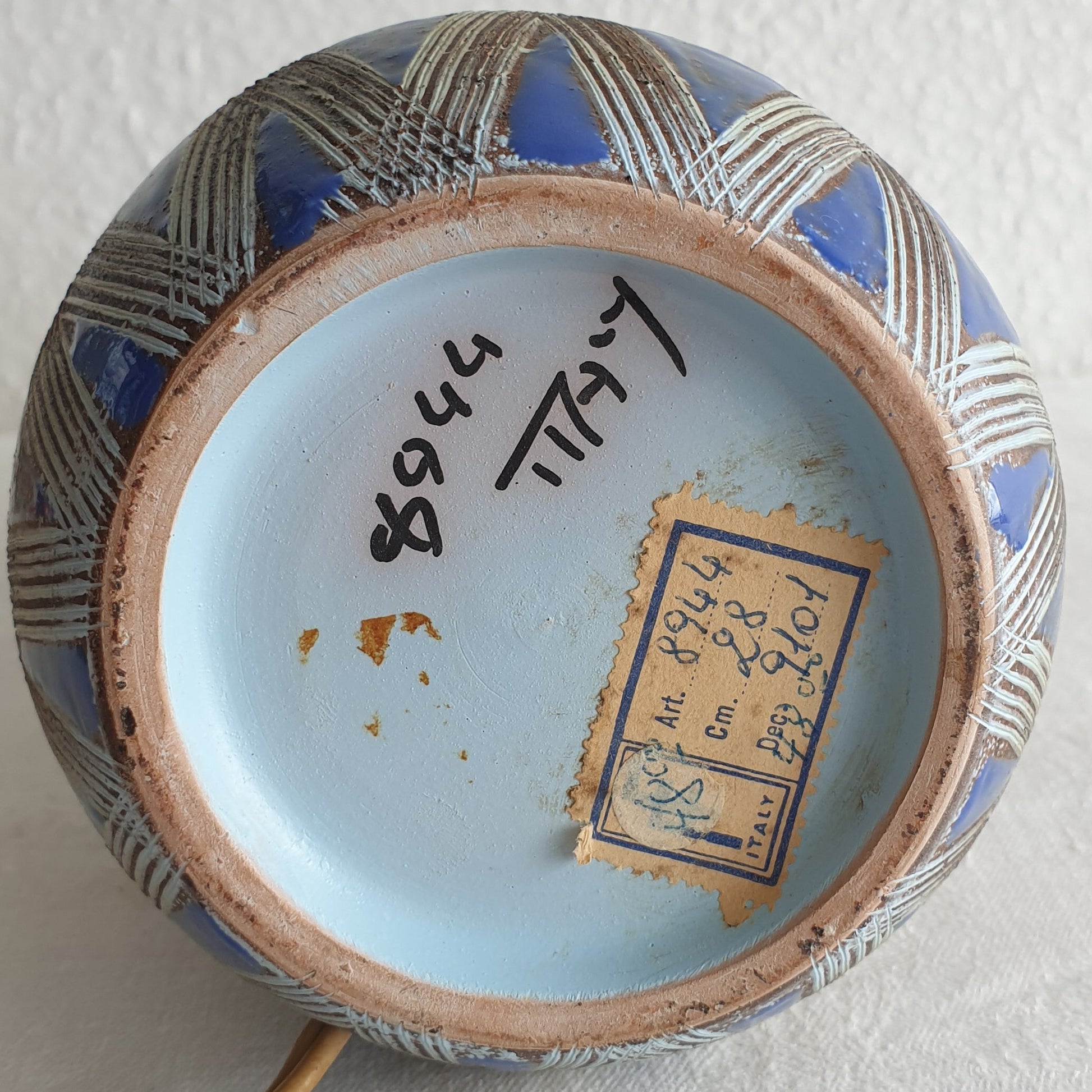 FRATELLI FANCIULLACCI Geometric Pattern Brown Blue Glazed Ceramic Table Lamp Mollaris.com 