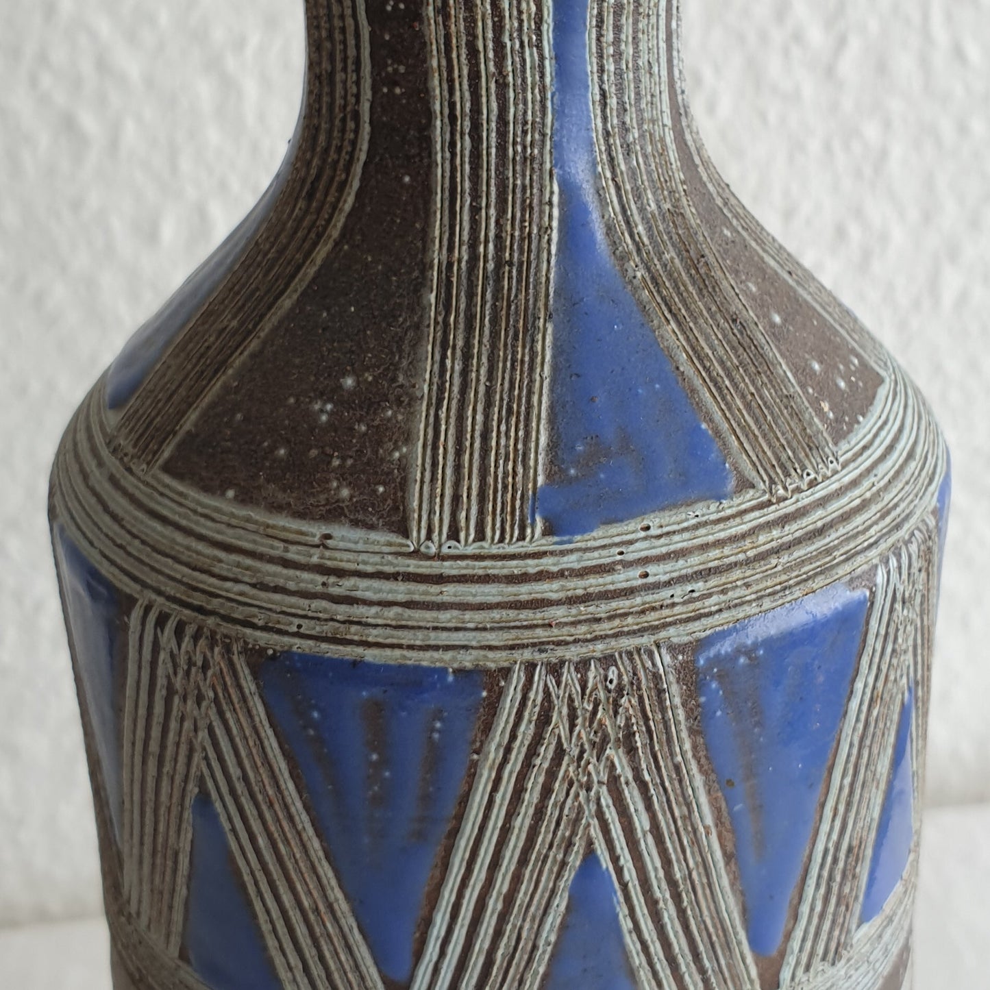 FRATELLI FANCIULLACCI Geometric Pattern Brown Blue Glazed Ceramic Table Lamp Mollaris.com 