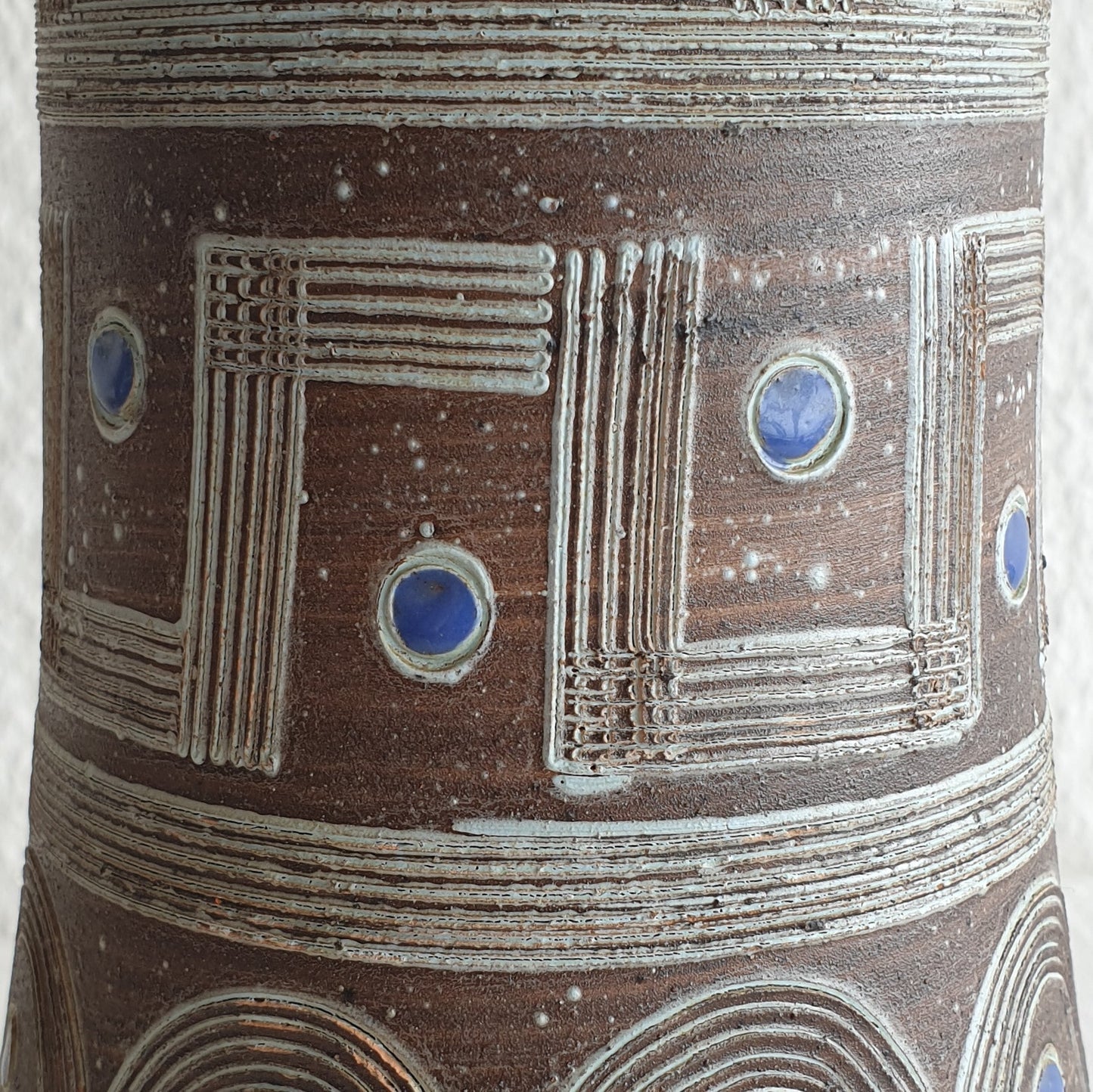 FRATELLI FANCIULLACCI Geometric Pattern Brown Blue Glazed Ceramic Table Lamp Mollaris.com 