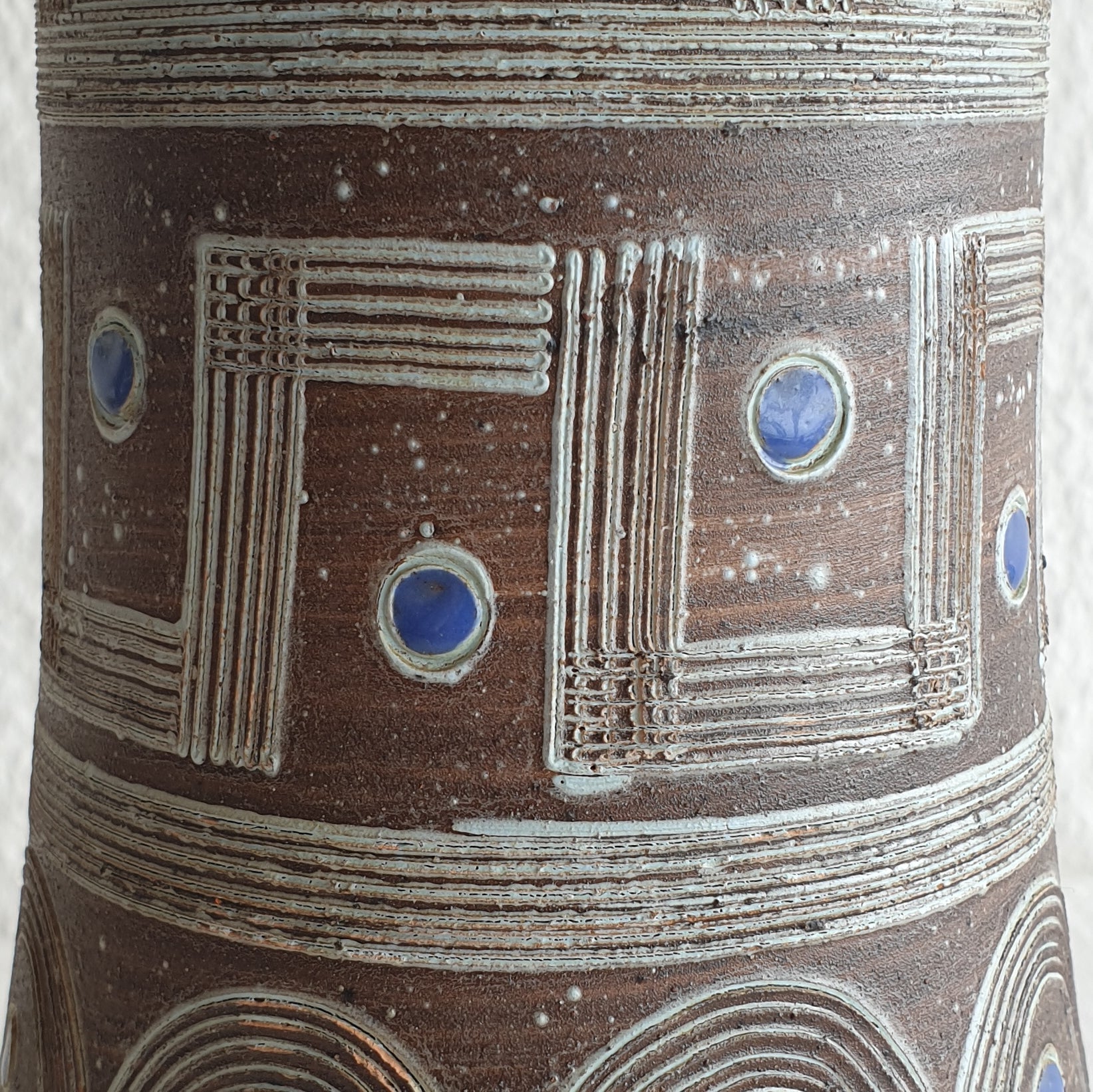 FRATELLI FANCIULLACCI Geometric Pattern Brown Blue Glazed Ceramic Table Lamp Mollaris.com 