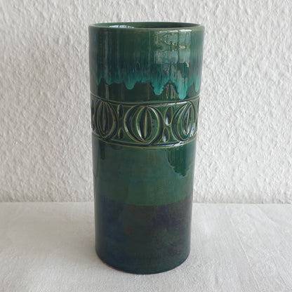 FRATELLI FANCIULLACCI Light Dark Green Drip Glaze Sgrafitto Decorated Ceramic Vase Mollaris.com 