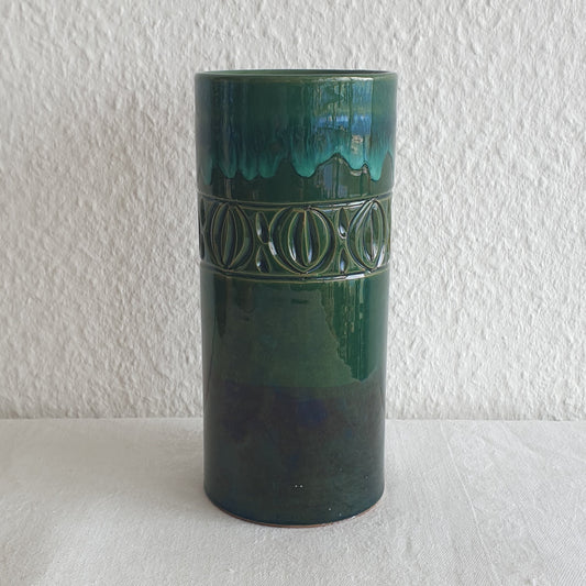 FRATELLI FANCIULLACCI Light Dark Green Drip Glaze Sgrafitto Decorated Ceramic Vase Mollaris.com 