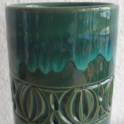FRATELLI FANCIULLACCI Light Dark Green Drip Glaze Sgrafitto Decorated Ceramic Vase Mollaris.com 