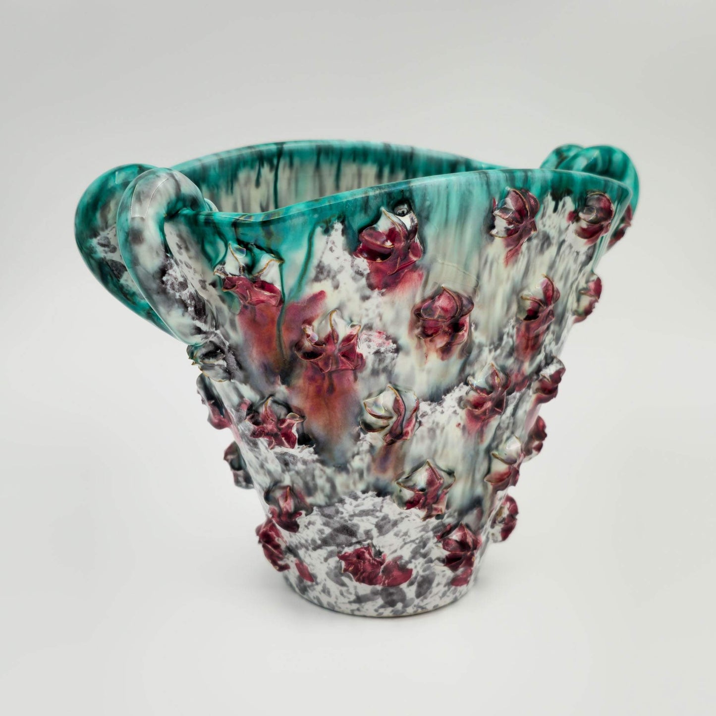 FRATELLI FANCIULLACCI Stars Decorated Burgundy Red Glazed Fan-shaped Ceramic Vase Mollaris.com 