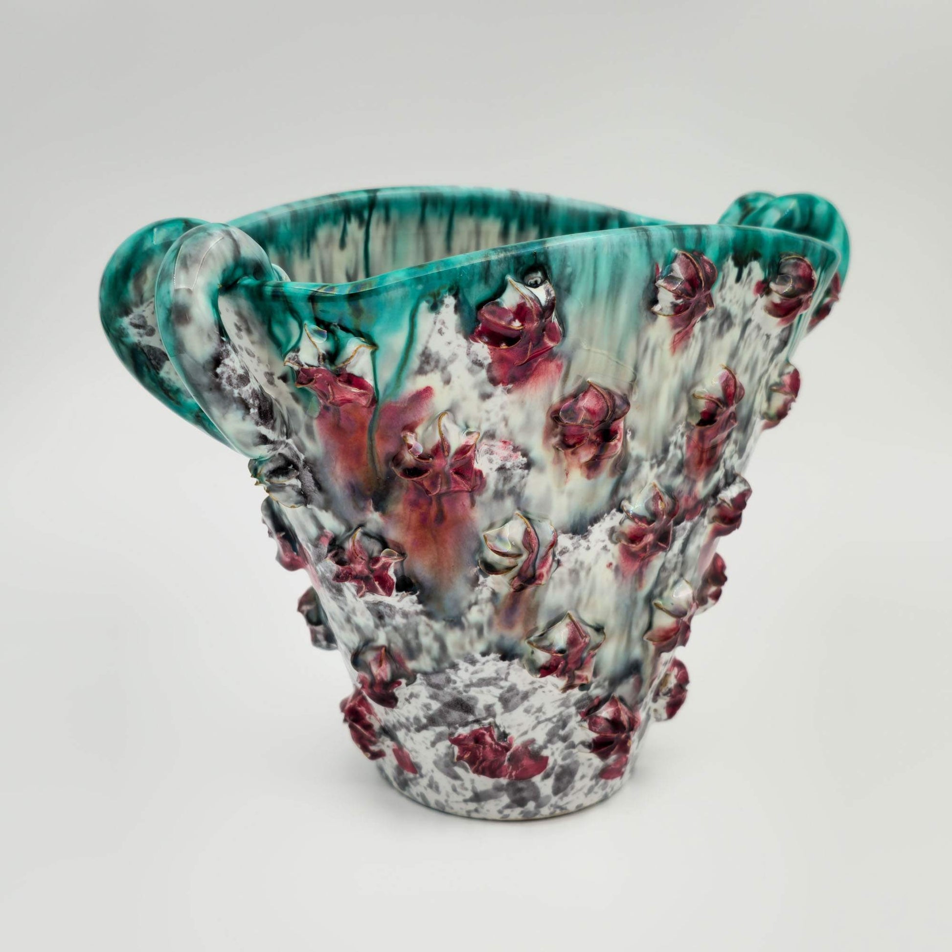 FRATELLI FANCIULLACCI Stars Decorated Burgundy Red Glazed Fan-shaped Ceramic Vase Mollaris.com 