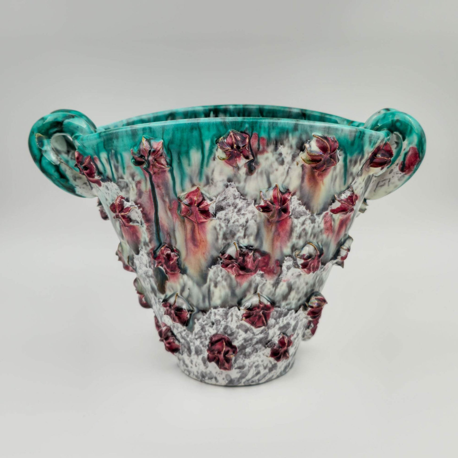FRATELLI FANCIULLACCI Stars Decorated Burgundy Red Glazed Fan-shaped Ceramic Vase Mollaris.com 