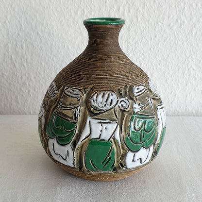 FRATELLI FANCIULLACCI White Green Sgrafitto Decorated Ceramic Vase Mollaris.com 