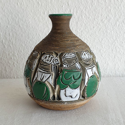 FRATELLI FANCIULLACCI White Green Sgrafitto Decorated Ceramic Vase Mollaris.com 