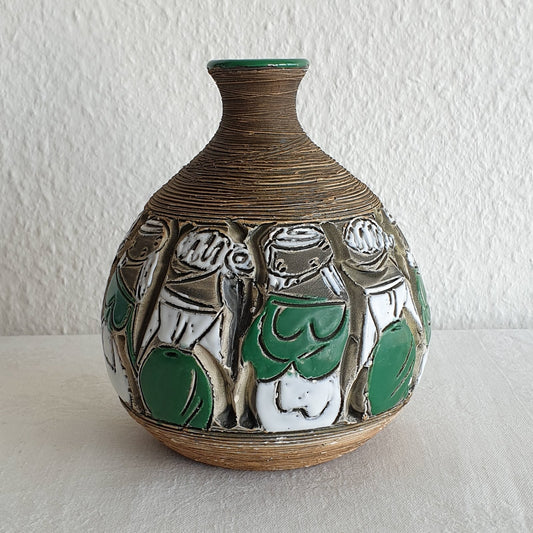 FRATELLI FANCIULLACCI White Green Sgrafitto Decorated Ceramic Vase Mollaris.com 