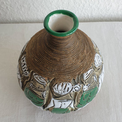 FRATELLI FANCIULLACCI White Green Sgrafitto Decorated Ceramic Vase Mollaris.com 
