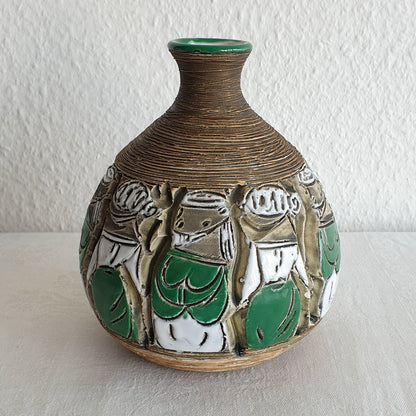 FRATELLI FANCIULLACCI White Green Sgrafitto Decorated Ceramic Vase Mollaris.com 