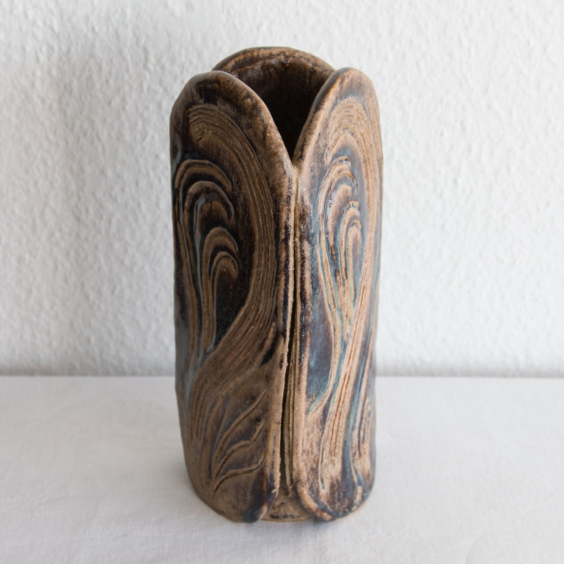 FRIDTJOF SEJERSEN Sejer Keramik Triangular Shaped Brown Glazed Unique Stoneware Vase Mollaris.com 