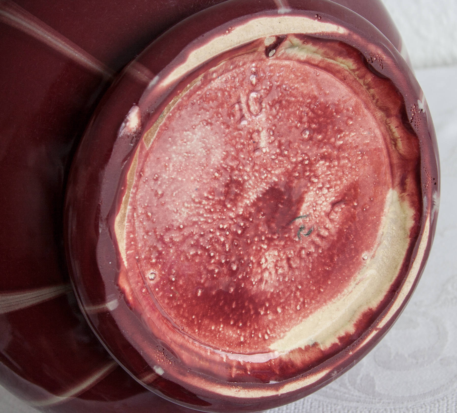 Faiencerie Thulin BELGIUM Art Nouveau Red & White Drip Glaze Ceramic Floor Vase Mollaris.com 