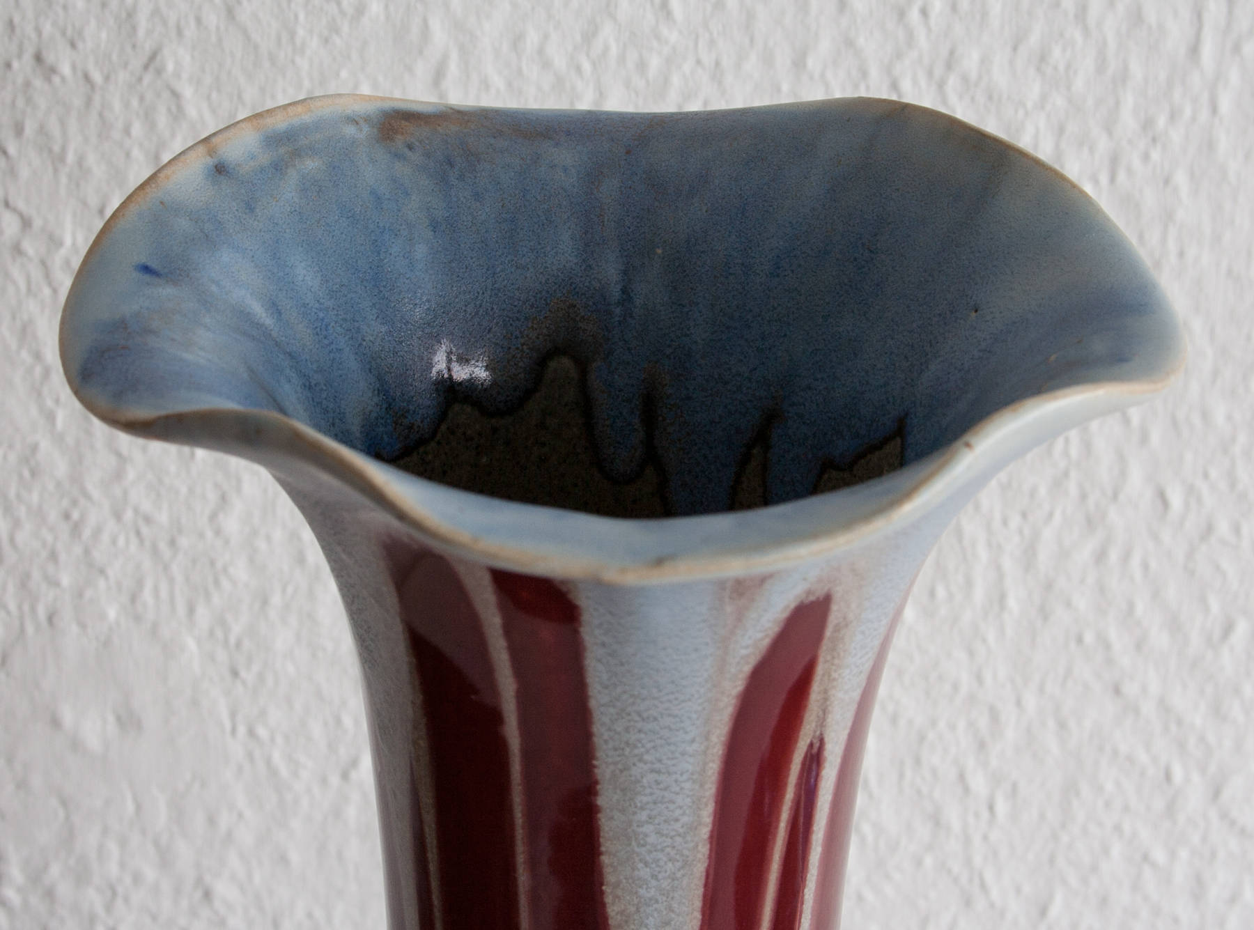 Faiencerie Thulin BELGIUM Art Nouveau Red & White Drip Glaze Ceramic Floor Vase Mollaris.com 