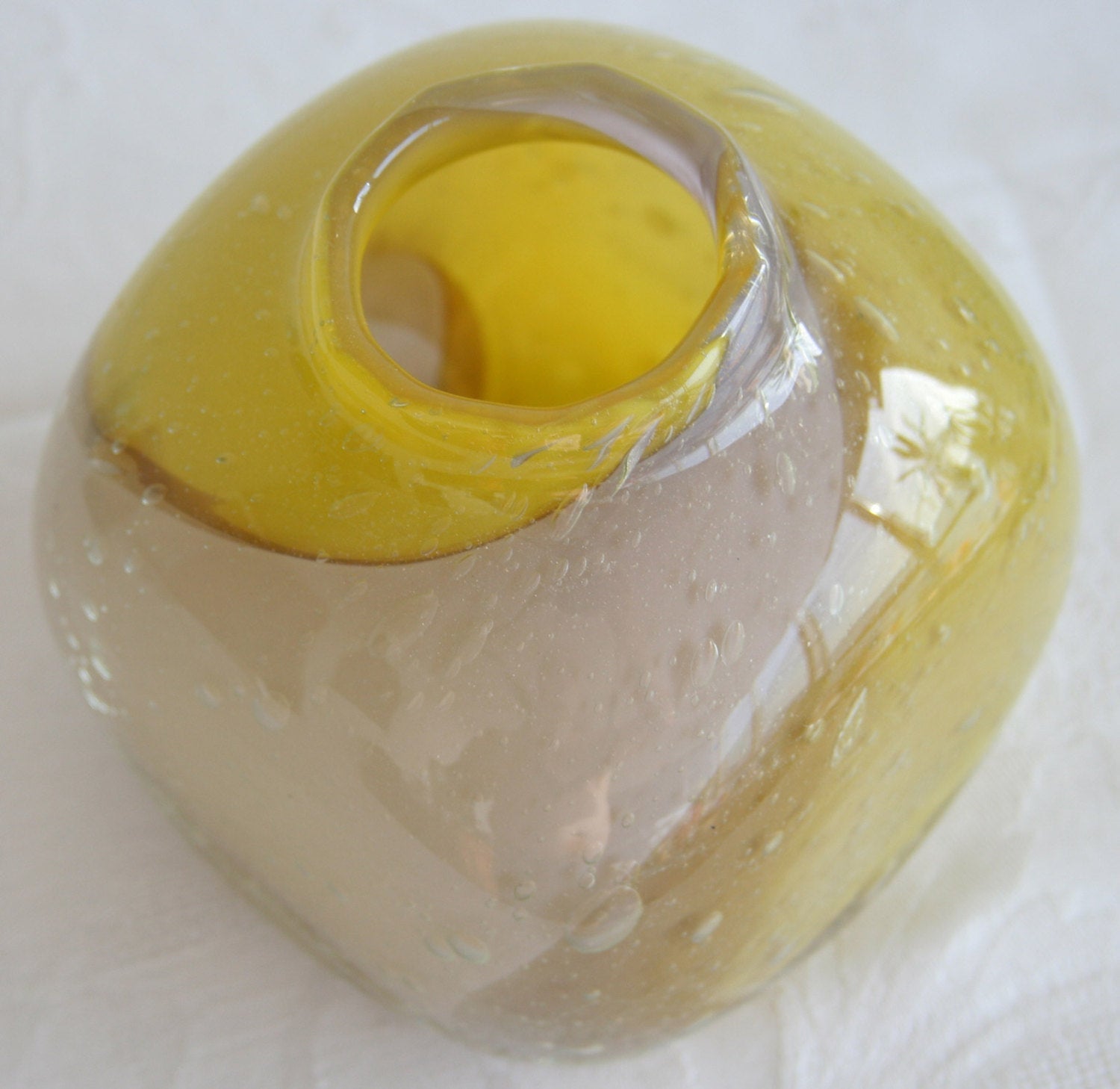 HANNA HELLUM Randsfjord Square Yellow White Glass Vase Mollaris.com 