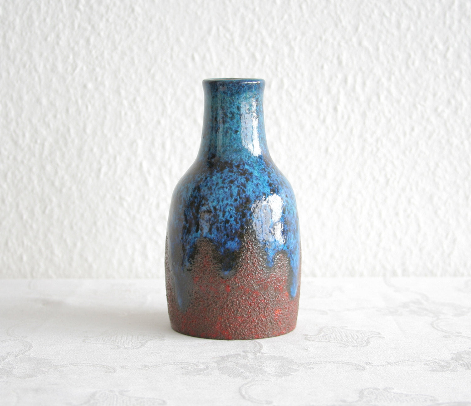 HANS WELLING Ceramano INCRUSTA Blue Red Glazed Stoneware Bottle Vase Mollaris.com 