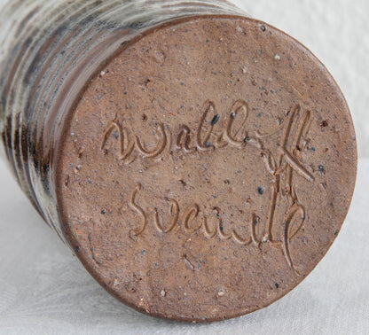 HENNY & JIM WALDORFF Studio Ribbed Beige & Brown Glazed Stoneware Vase Mollaris.com 