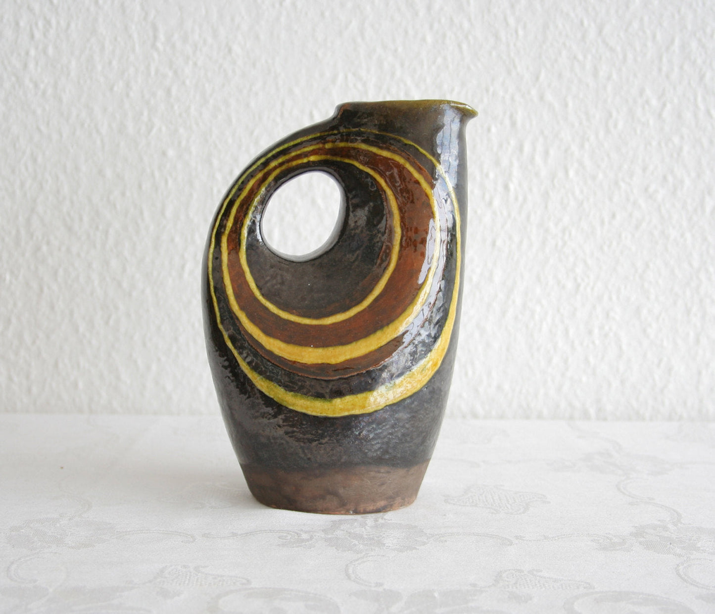 HENRY CLANTE Studio Yellow Black Glazed Ceramic Flask Vase Mollaris.com 