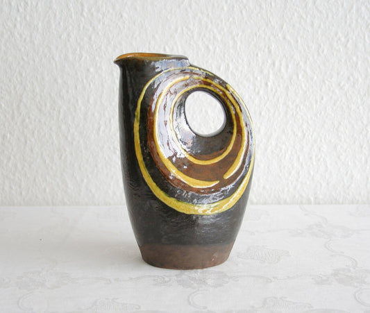 HENRY CLANTE Studio Yellow Black Glazed Ceramic Flask Vase Mollaris.com 