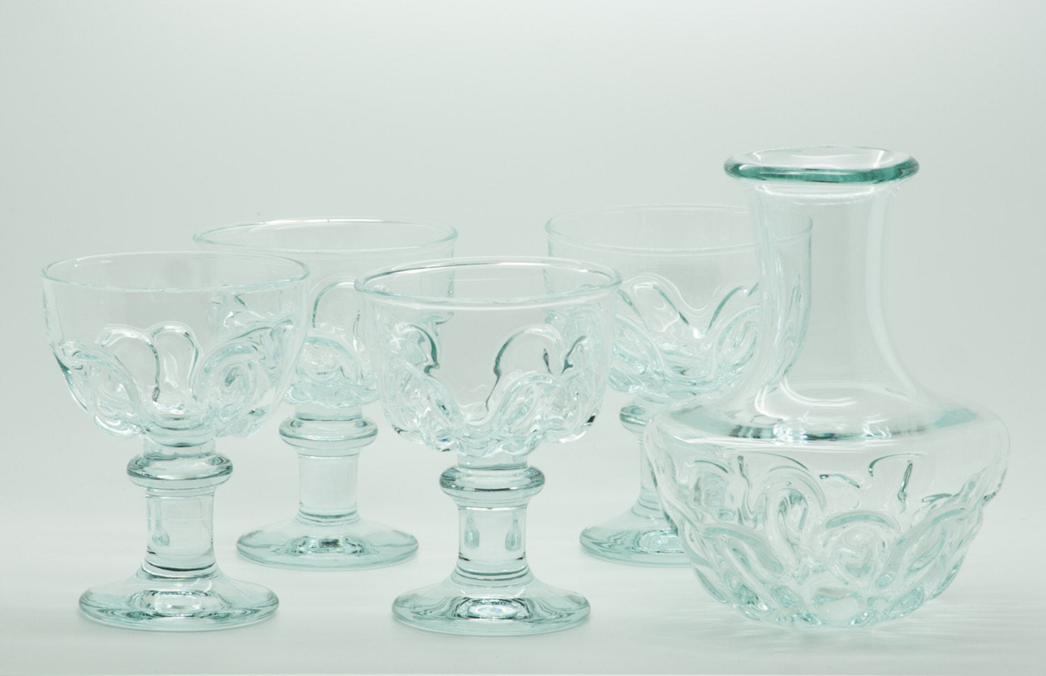 Holmegaard 150th Anniversary BANQUET Set Decanter + 4 Wine Crystal Glass Goblets Mollaris.com 