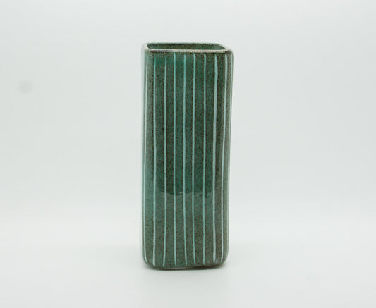 JACOB BANG Hegnetslund Square Green Striped Ceramic Vase Mollaris.com 