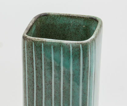 JACOB BANG Hegnetslund Square Green Striped Ceramic Vase Mollaris.com 