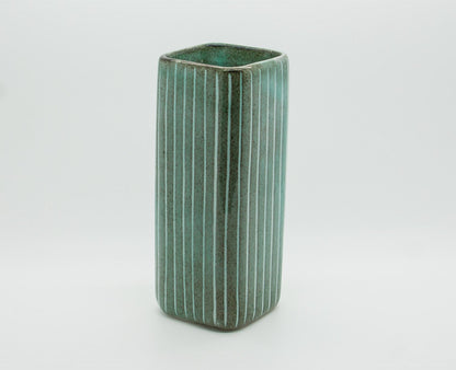 JACOB BANG Hegnetslund Square Green Striped Ceramic Vase Mollaris.com 