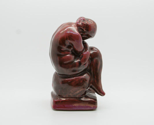 KAI NIELSEN L. Hjorth Deep Red and Brown Glazed Grieving Woman Stoneware Sculpture Mollaris.com 