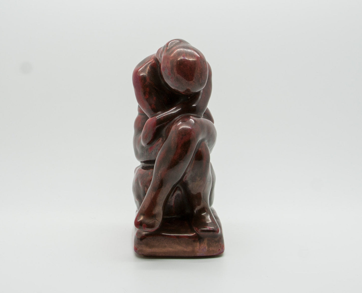KAI NIELSEN L. Hjorth Deep Red and Brown Glazed Grieving Woman Stoneware Sculpture Mollaris.com 