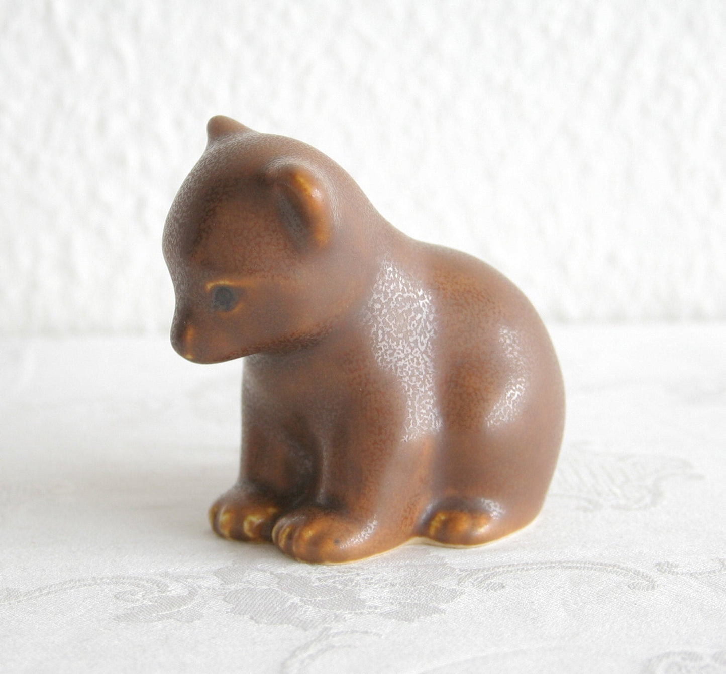KNUD BASSE Brown Glazed Stoneware Bear Cub Figurine Mollaris.com 