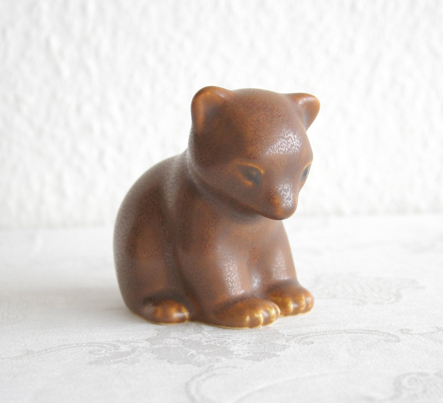 KNUD BASSE Brown Glazed Stoneware Bear Cub Figurine Mollaris.com 