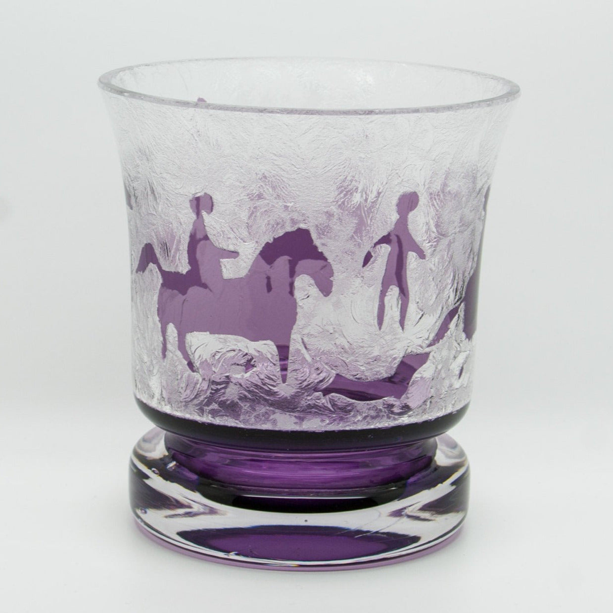 Kosta OVE SANDEBERG Horses and People Cameo Acid Etched Glass Vase Mollaris.com 