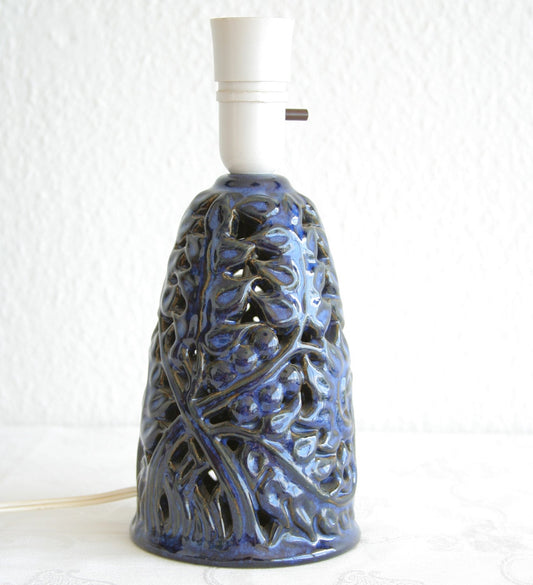 L. HJORTH Azure Blue Openwork Leaves and Branches Stoneware Table Lamp Mollaris.com 