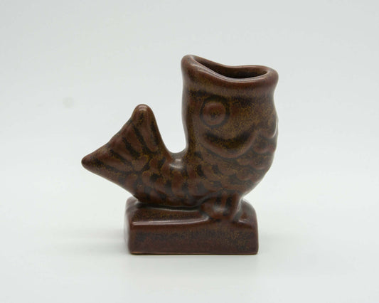 L. HJORTH Brown Glazed Open Mouth Ceramic Fish Figurine Mollaris.com 