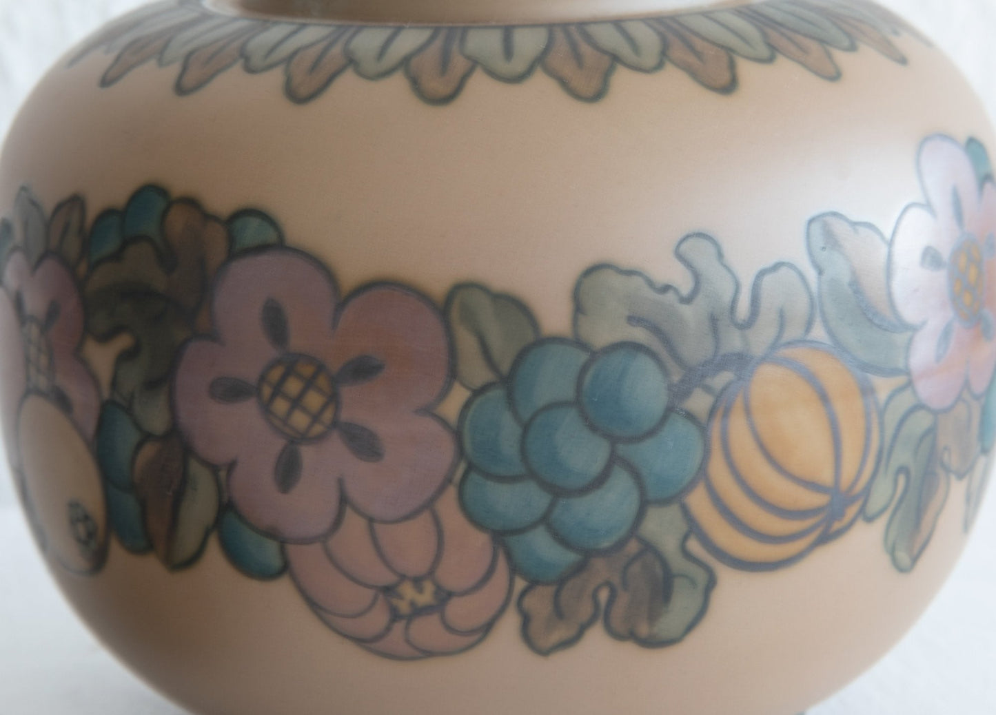 L. HJORTH Brown Lidded Flowers & Fruit Decorated Lidded Terracotta Jar Mollaris.com 