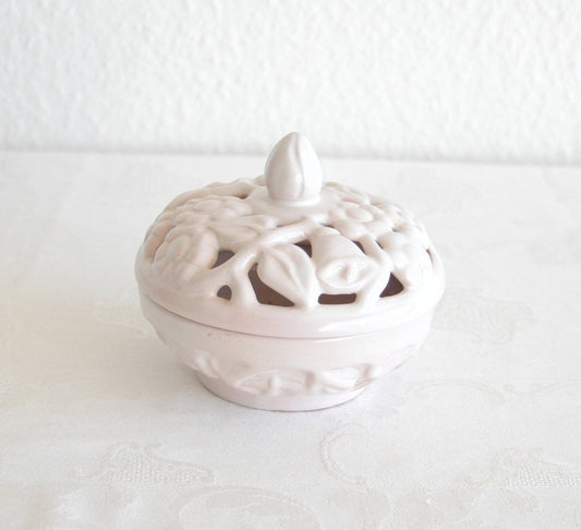 L. HJORTH Round White Glazed Openwork Ceramic Lidded Box Mollaris.com 