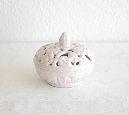 L. HJORTH Round White Glazed Openwork Ceramic Lidded Box Mollaris.com 