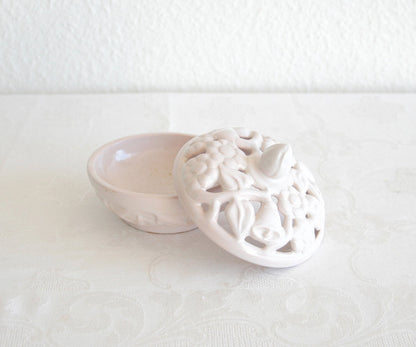L. HJORTH Round White Glazed Openwork Ceramic Lidded Box Mollaris.com 
