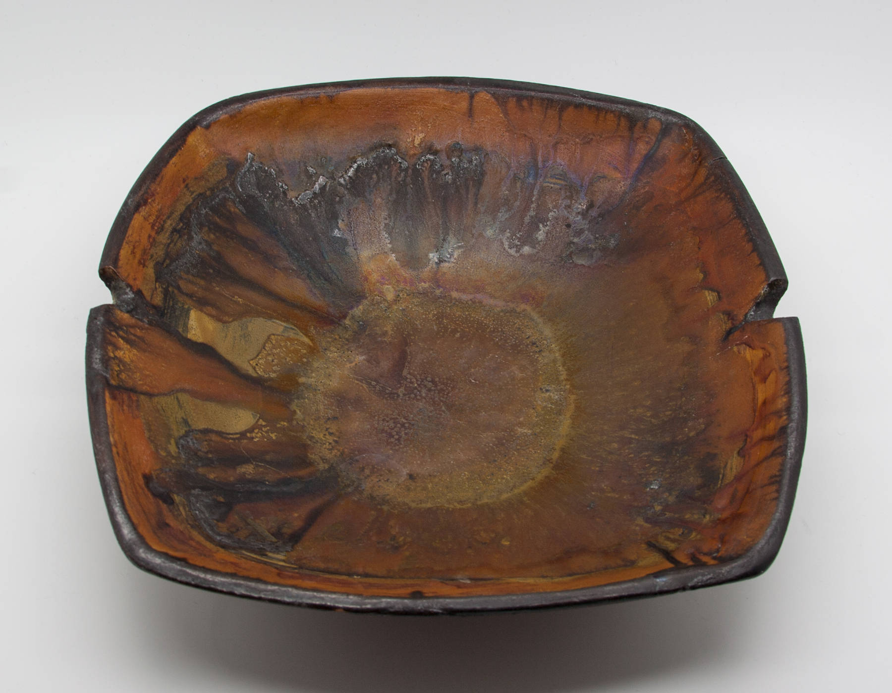 MARCELLO FANTONI Orange Brown Glazed Stoneware Tray Bowl Mollaris.com 