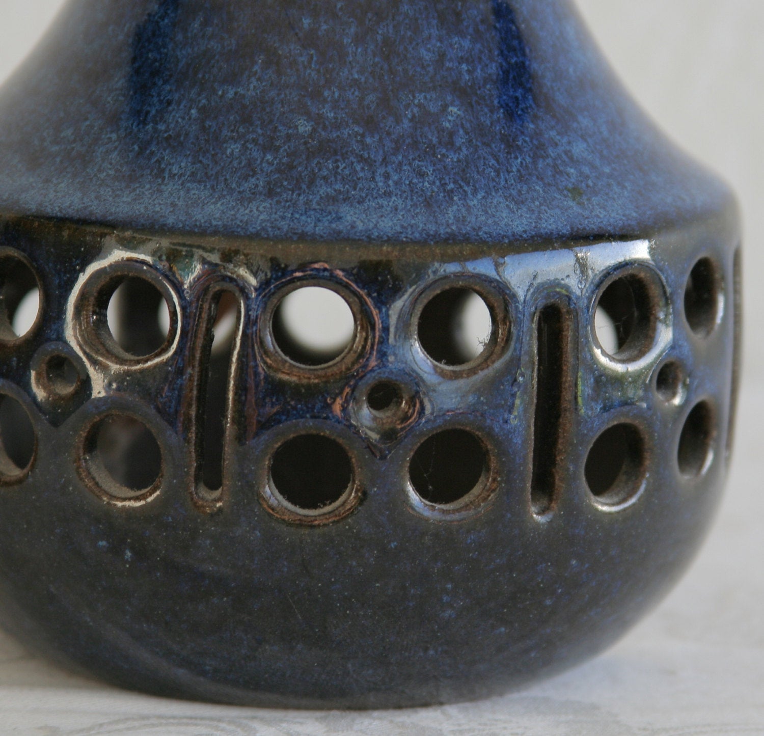 MARIANNE STARCK / MICHAEL ANDERSEN Blue Glazed Openwork Stoneware Table Lamp Mollaris.com 