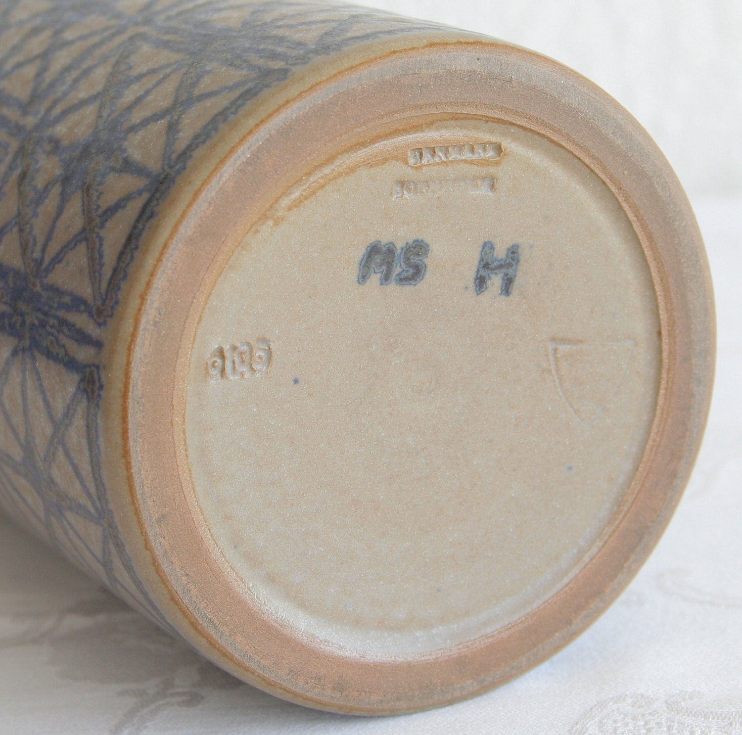 MARIANNE STARCK / MICHAEL ANDERSEN Large Geometric Patterned Blue Grey Glazed Stoneware Vase Mollaris.com 