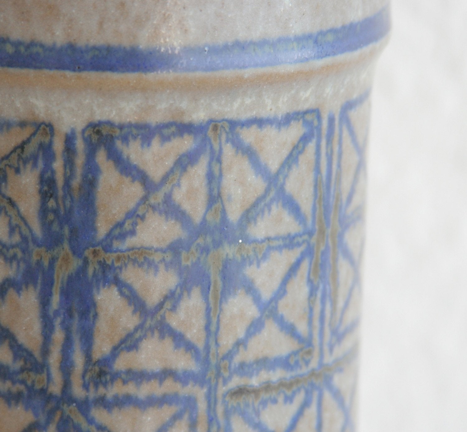 MARIANNE STARCK / MICHAEL ANDERSEN Large Geometric Patterned Blue Grey Glazed Stoneware Vase Mollaris.com 