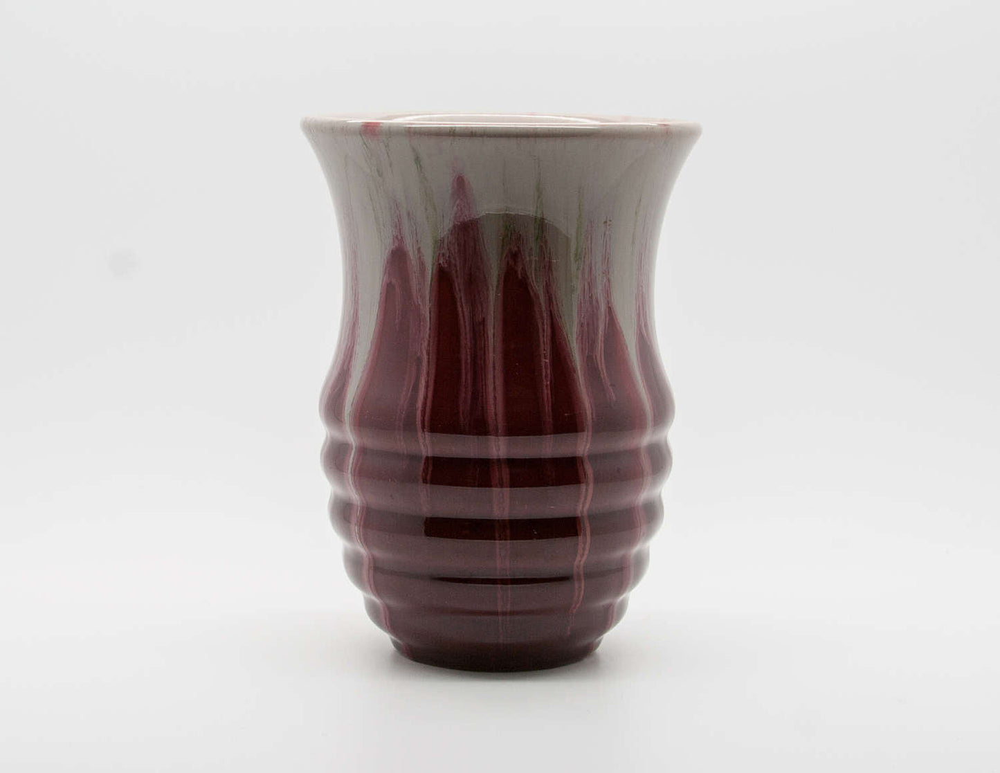 MICHAEL ANDERSEN Art Nouveau Free Flow Red White Glazed Ribbed Stoneware Vase Mollaris.com 