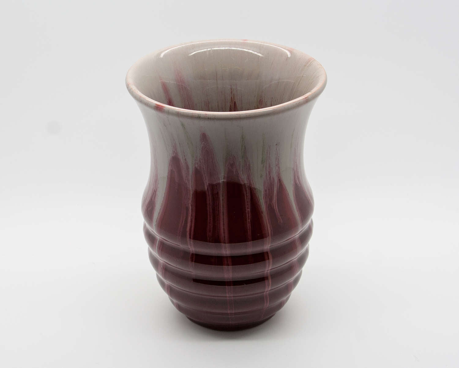 MICHAEL ANDERSEN Art Nouveau Free Flow Red White Glazed Ribbed Stoneware Vase Mollaris.com 