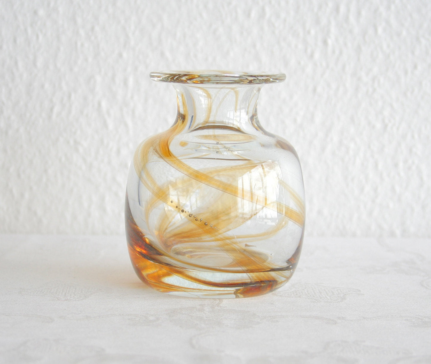 MICHAEL BANG Holmegaard TUNDRA Amber Swirl Pattern Crystal Glass Vase Mollaris.com 